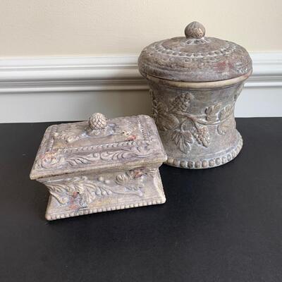 Lot 119R: Home Accent : Canvas Floral Prints & Square Nest Stoneware Jars