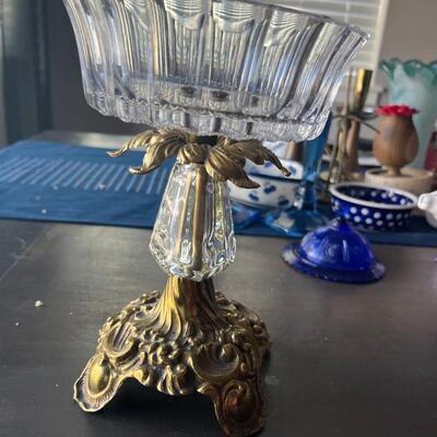Brass and crystal ornate candy dish