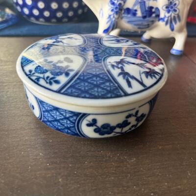 Vintage blue and white trinket box