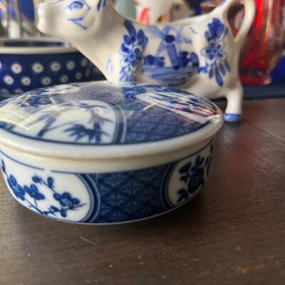 Vintage blue and white trinket box