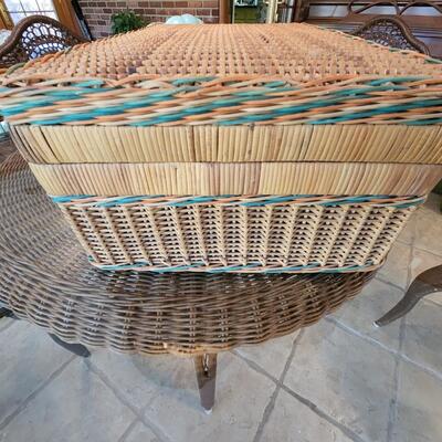 Vintage Wicker Rattan Gold Bond Luggage Picnic Basket