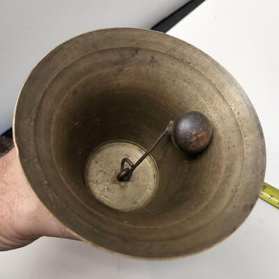 Vintage School Town Crier Hand Bell Brass & Wood Handle 9