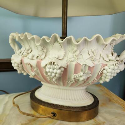 Pink & White Parian Lamp with Two Matching Vases