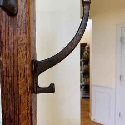 Lot 128-00R: Vintage Brass Miller Lamp & Oak Coat Rack