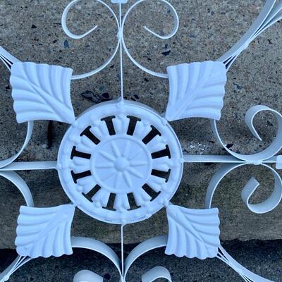 Lot 129-00R  Pier One Wood Arched Cathedral Window Decor & Metal  Medallion Wall Art