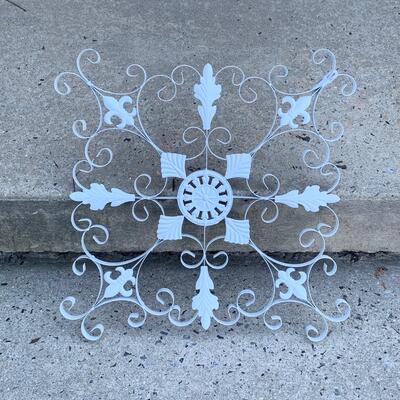 Lot 129-00R  Pier One Wood Arched Cathedral Window Decor & Metal  Medallion Wall Art
