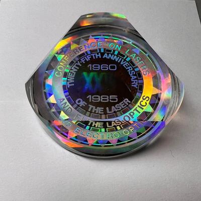 Vintage 1985 Conference on Lasers Holographic Embossed Paperweight