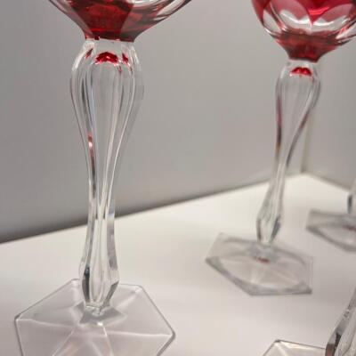 Lot of 6 Vintage Cut Crystal Cranberry and Clear Wine Glassses