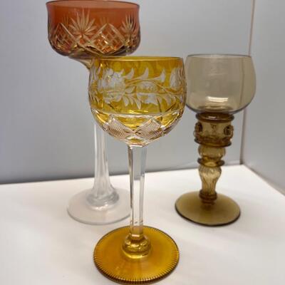 Mix Lot of 3 Cut Glass Crystal Sculpted Wine Glasses