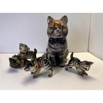 Lot of 4 Vintage Cat Planter and Figurines Including Napco