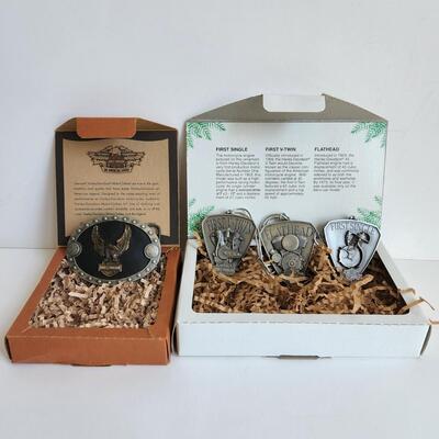 LOT 507RP: Harley Davidson Belt Buckle & Christmas Ornaments