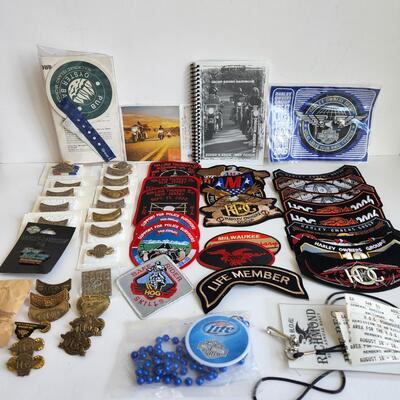 LOT 512RP: Huge Collection of Harley Davidson Members Only Pins, Patches, & More!