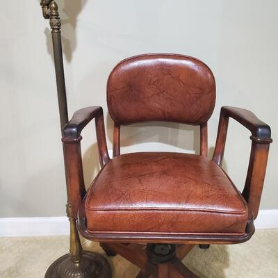 LOT 155G: Antique Sykes Office Chair and Vintage Floor Lamp