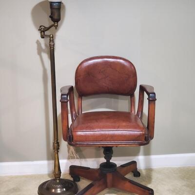 LOT 155G: Antique Sykes Office Chair and Vintage Floor Lamp