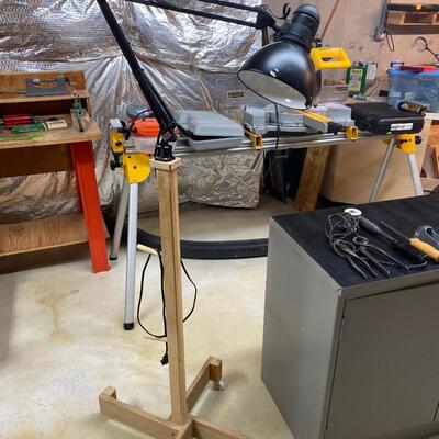 Lot 205:  Working/Shop Aprons, Tools & Rolling Lamp