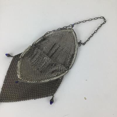 Lot. 5500  Antique Silver Mesh Handbag with Cabochon Blue Stones