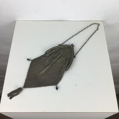 Lot. 5500  Antique Silver Mesh Handbag with Cabochon Blue Stones