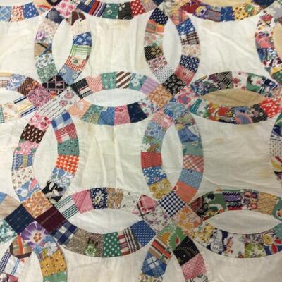 5486 Vintage Handmade Wedding Ring Quilt TOPPER