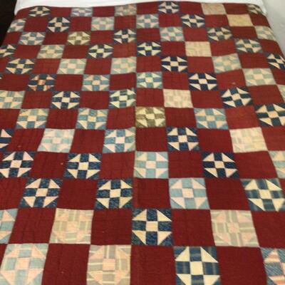 5489 Vintage Handmade Dark Red Shoo Fly Quilt