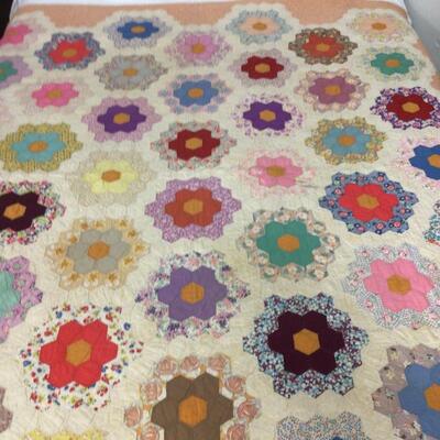 5493 1930â€™s Handmade Grandmother Flowered Quilt