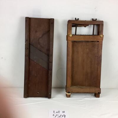 Lot. 5509. Antique Spaghetti Dryer & Antique Wooden Mandoline Slicer