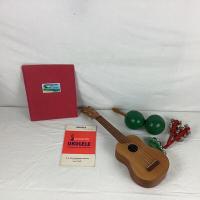 Lot. 5511. Kamaka Ukulele / Pair of Hand Painted & Carved Vintage Maracas / Sleigh Bell Musical Shakers