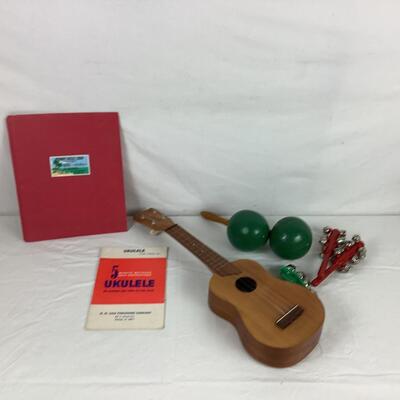 Lot. 5511. Kamaka Ukulele / Pair of Hand Painted & Carved Vintage Maracas / Sleigh Bell Musical Shakers