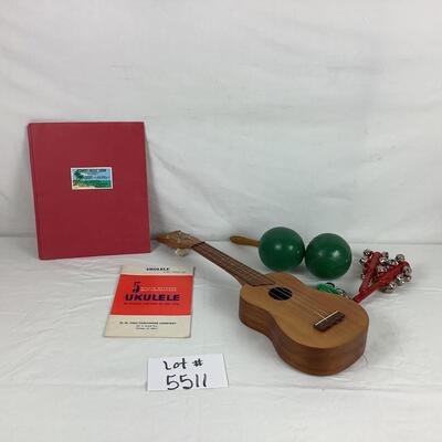 Lot. 5511. Kamaka Ukulele / Pair of Hand Painted & Carved Vintage Maracas / Sleigh Bell Musical Shakers