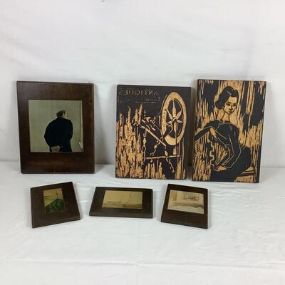 5516 Vintage Andrew Wyeth Prints on Board w/ Old Wood Burning Art