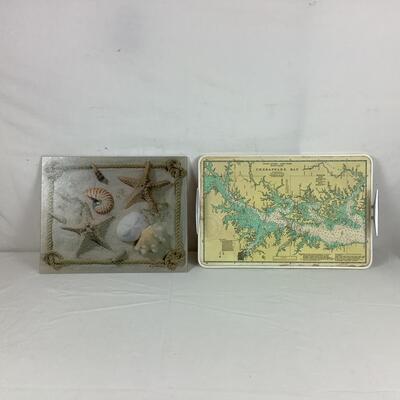 Lot. 5527  Chesapeake Bay Map Serving  Tray & Sea Shell Cutting Board