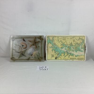 Lot. 5527  Chesapeake Bay Map Serving  Tray & Sea Shell Cutting Board