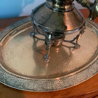 Antique Silver Plate Coffee Urn On Tray