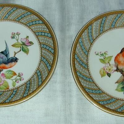 2 Early Royal Worcester Hand Painted Cabinet Plates Birds