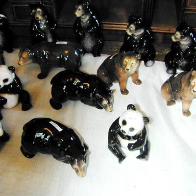 14 Signed Porcelain Bear Figurines