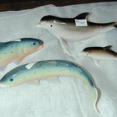 Porcelain Figurines - 2 Fish & 2 Dolphins
