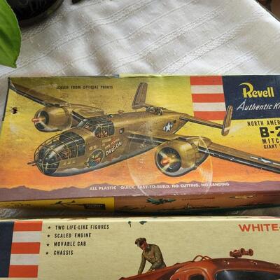 3 Vintage Model Kits Revell B-25 Mobilgas Gas Truck, Aircraft Carrier Wasp