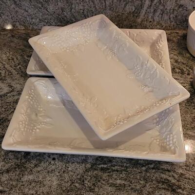 Lot 56: (3) White Ceramic Italian Serving Platters and White Ribbed Bowl Set