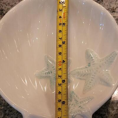 Lot 60: Ceramic White & Turquoise Sand Dollar Serving Bowl and Shell & Starfish Dish