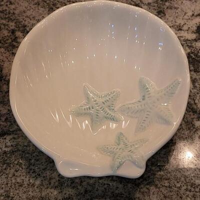 Lot 60: Ceramic White & Turquoise Sand Dollar Serving Bowl and Shell & Starfish Dish