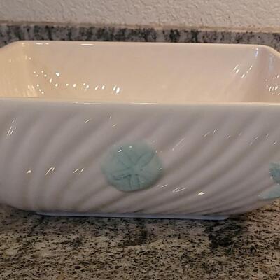 Lot 60: Ceramic White & Turquoise Sand Dollar Serving Bowl and Shell & Starfish Dish