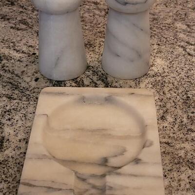 Lot 61: Marble Salt & Pepper Shakers and Spoon Rest