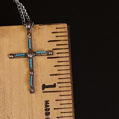 Lot 75: Vintage Native American Sterling & Turquoise Cross and Sterling Necklace