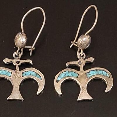Lot 79: Vintage Sterling & Turquoise Thunderbird Earrings
