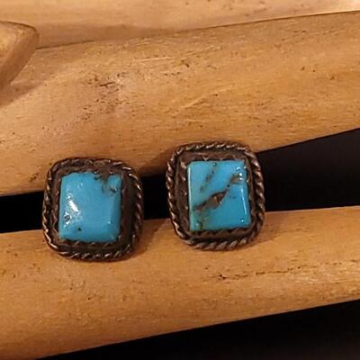 Lot 80: Vintage Native American Turquoise Earrings & Inlay Earrings