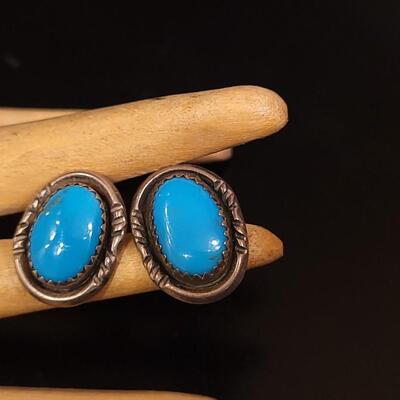 Lot 82: Vintage Native American Sterling & Turquoise Cabochon Earrings