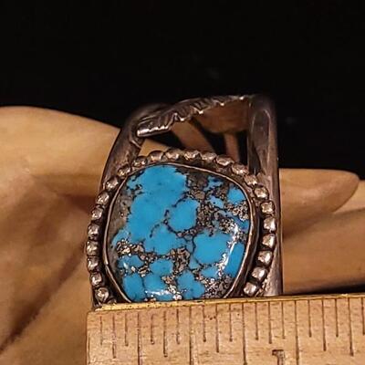 Lot 83: Vintage Native American Sterling & Royston Turquoise Cuff