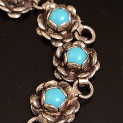 Lot 84: Vintage Native American Sterling & Turquoise Flower Necklace