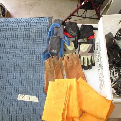 Mats, work gloves, wires etc