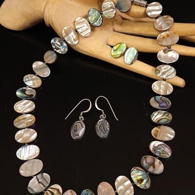 Lot 98: Abalone Necklace & (2) Sets of Earrings