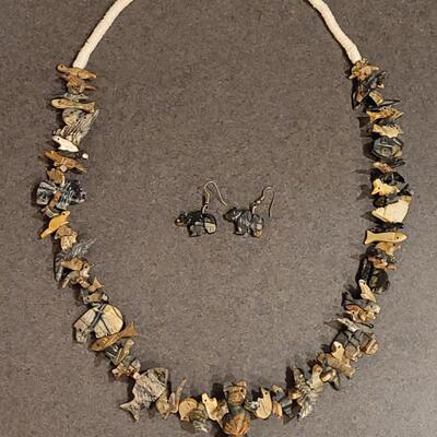 Lot 110: Vintage Zuni Multi Animal Fetish Necklace & Earrings Set
